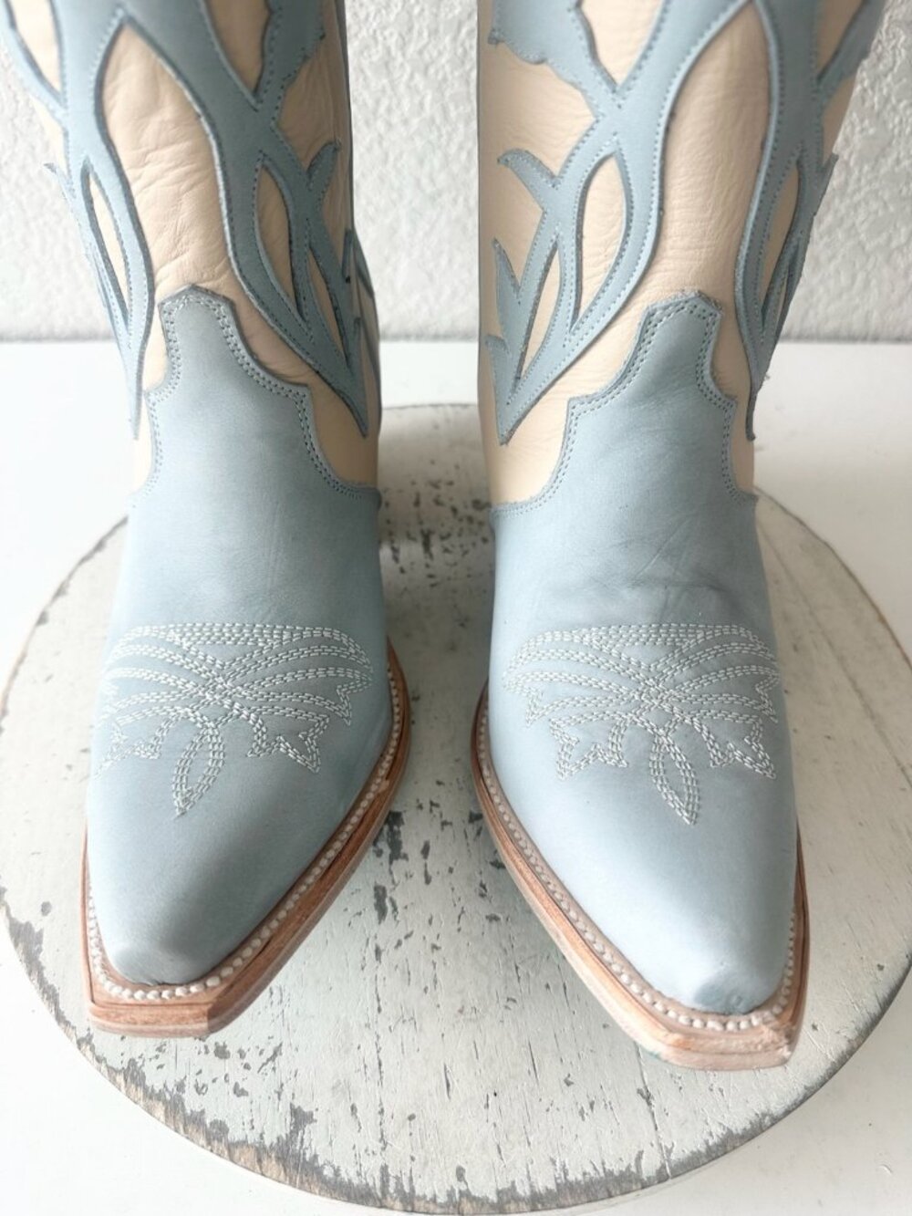 Lane JOLENE Cowboy Boots Blueberry Buttermilk Suede Leather Tall Snip Toe Sz 8 - Picture 6 of 13